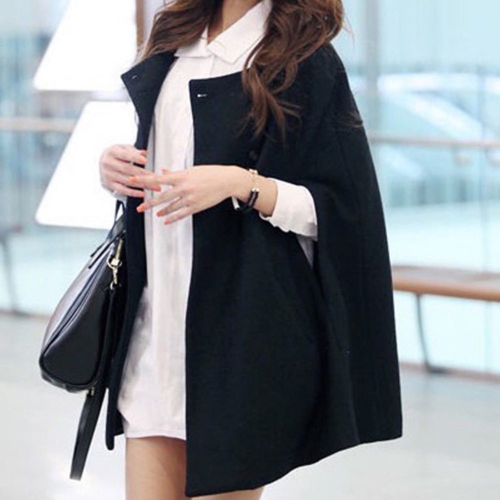 Black Women’s Cape Coat with Button Front